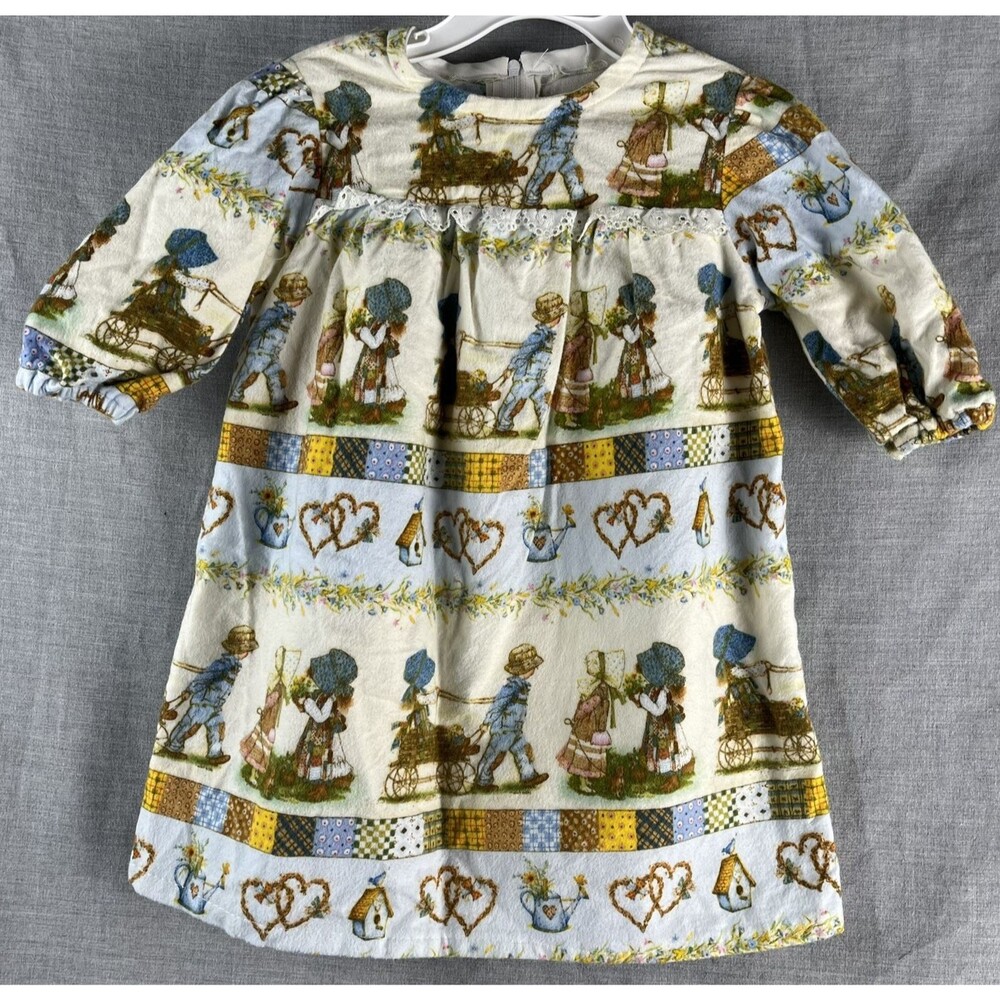 Vintage 1970s Holly Hobbie Long Nightgown Girl's Size 4T Flannel Handmade